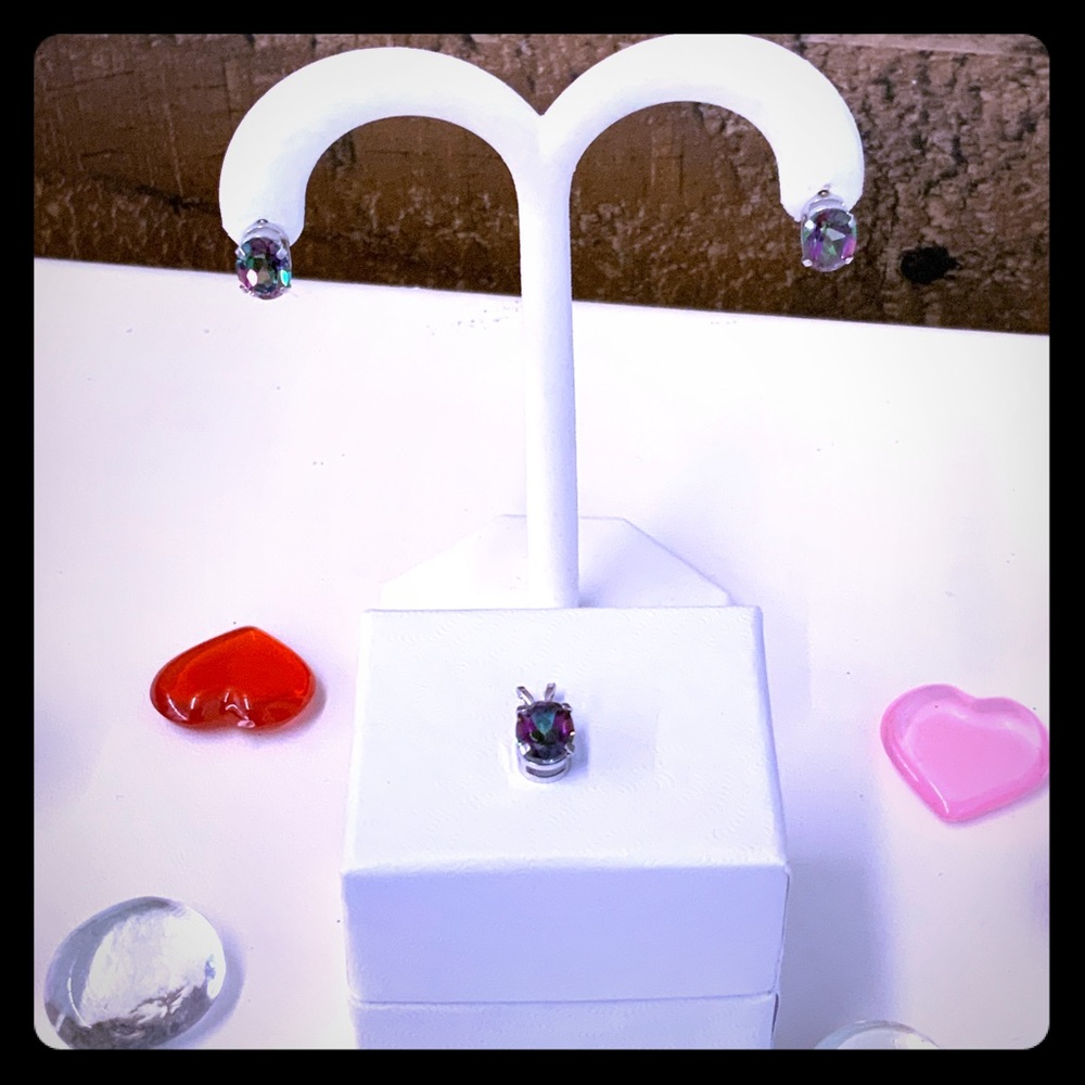 White Gold Mystic Topaz Earrings & Pendant